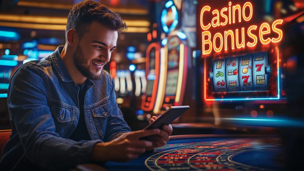 Player enjoying a casino game on mobile, taking advantage of exciting casino bonuses.