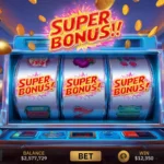 Machine à sous avec fonction de jeu bonus, interface de casino numérique et gain Super Bonus