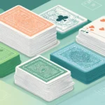 Multiple stacks of playing cards representing different deck sizes, including standard 52-card decks and decks with jokers, displayed in an online casino style layout.