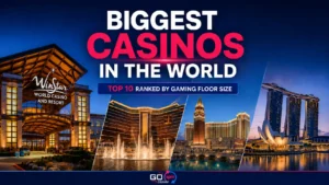 Cover image for Biggest Casinos in the World, showing a collage of WinStar World Casino, Wynn Palace, The Venetian Macao, and Marina Bay Sands with Go Spin Casino branding.