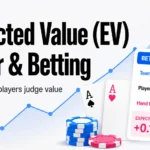 Cover image showing expected value in poker and betting, with poker chips, ace cards, a betting slip, and an upward chart line.