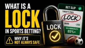 What is a lock in sports betting thumbnail with padlock, betting slip, warning sign, football and soccer ball explaining why lock picks are not always safe.