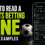 Cover image for a sports betting line guide, showing bold “How to Read a Sports Betting Line With Examples” text beside a mobile sportsbook interface with football odds, a bet slip and a soccer ball.