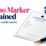 Casino marker explained cover showing a casino credit form, poker chips and a pen beside the headline “Casino Marker Explained – How casino credit works.”