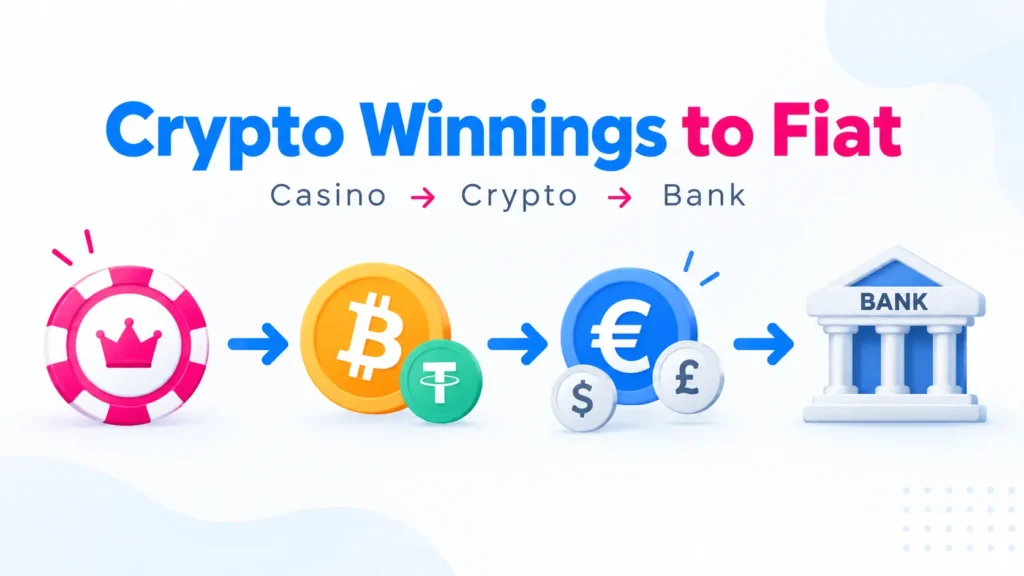 Crypto casino winnings converted from Bitcoin and USDT into euros, dollars and pounds before being withdrawn to a bank account.